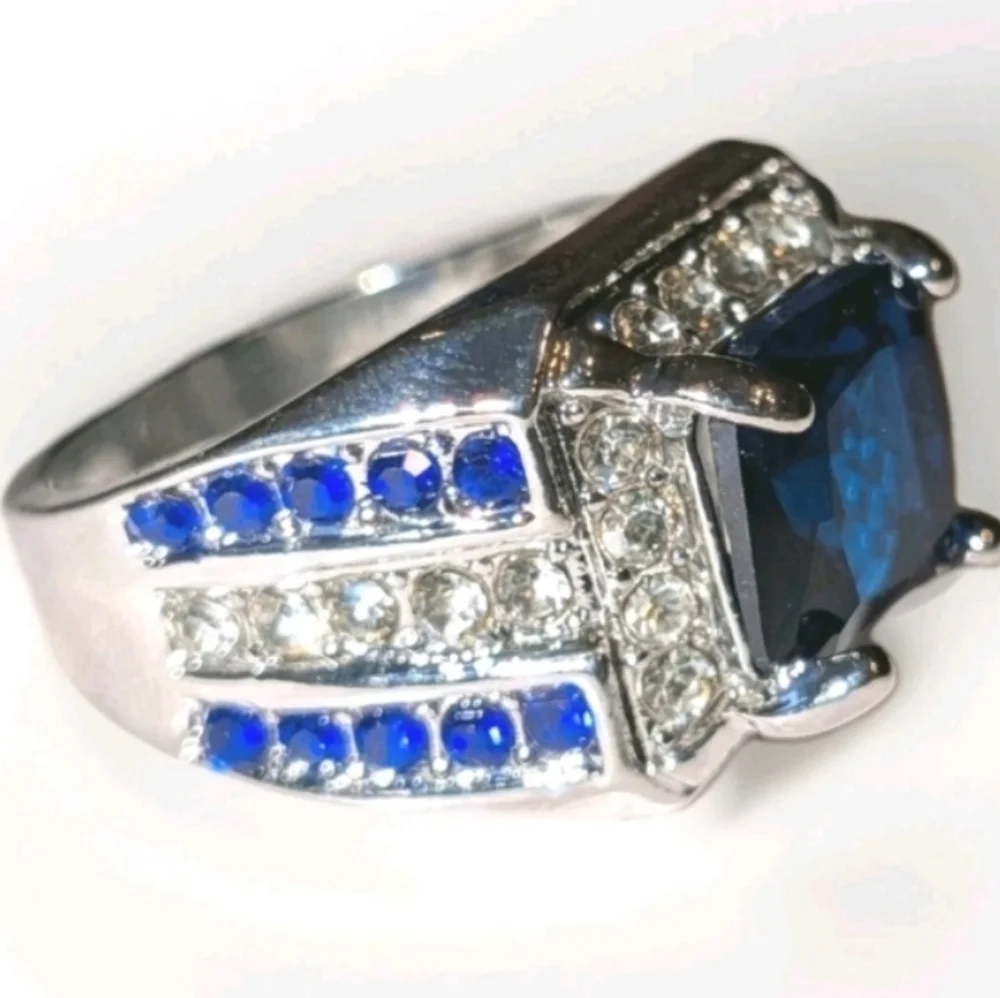 Sapphire Lab Created diamond Mens Ring Sz 9